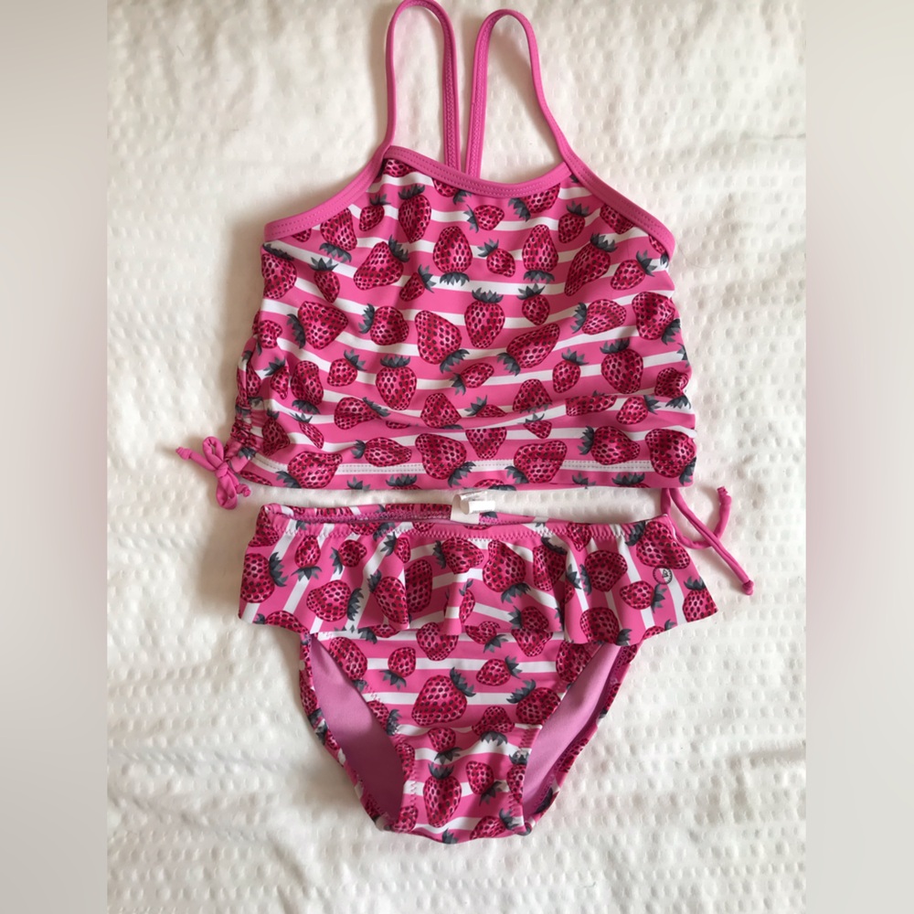 Shoreline Kids Girls Pink Strawberry Print Two Piece Bathing Suit Bikini 18-24m